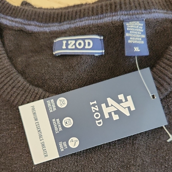 Izod Men's Soft Black Sweater with Beige Stripes Size XL - Picture 2 of 7